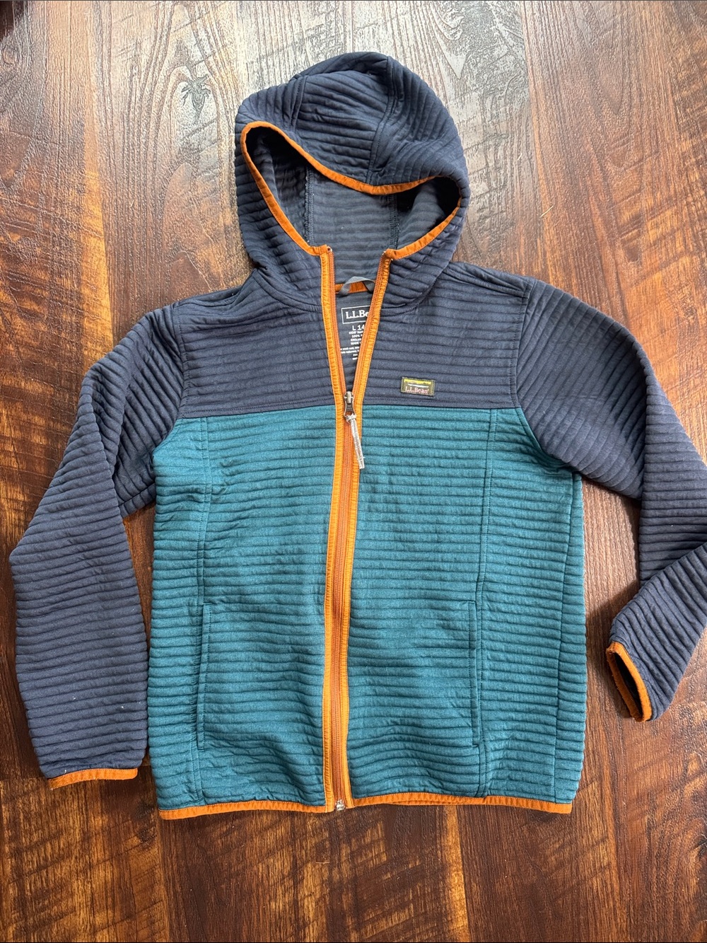 L.L. Bean Kids Airlight Hooded full Zip colorblock Sweatshirt